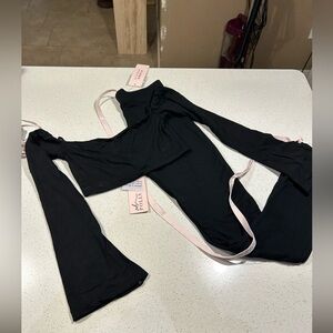 Oh Polly Black Set crop top mid waist flared pants 6 Med BNWT black brown Avail